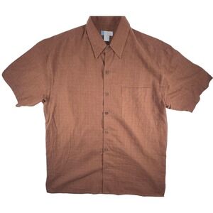 Half Moon Day Shirt Men's L Brown Organic Short Sleeve Hemp Cotton Pocket Button